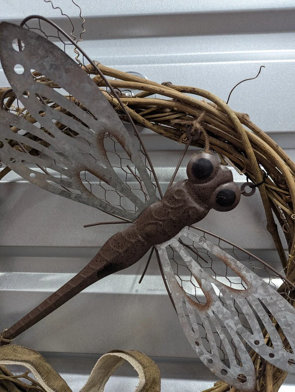 Rustic Metal Dragonfly Smilax Vine Wreath